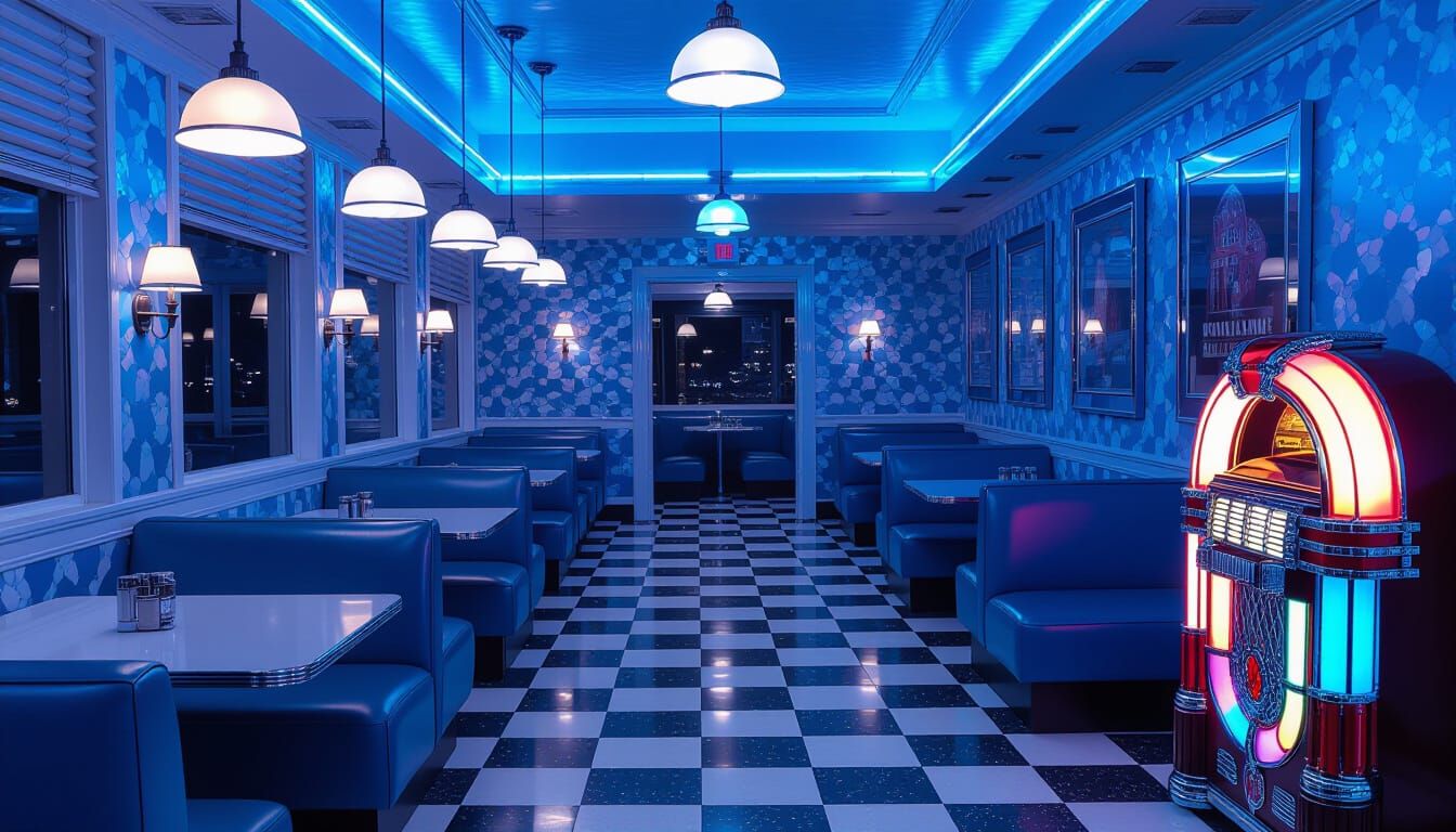 Nostalgic Fifties Diner Glow in Vivid Colors