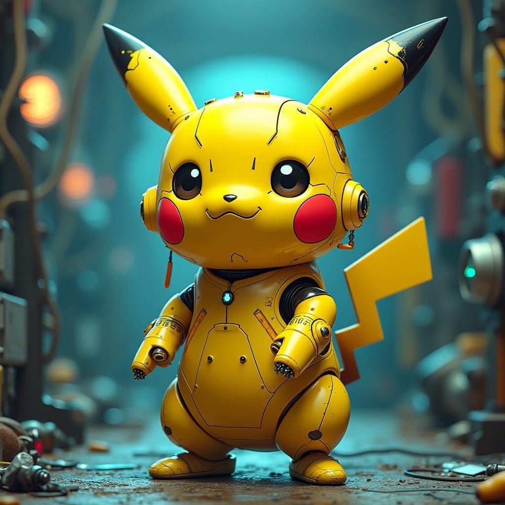 Pikachu Inspired Robot in Industrial Futuristic Style