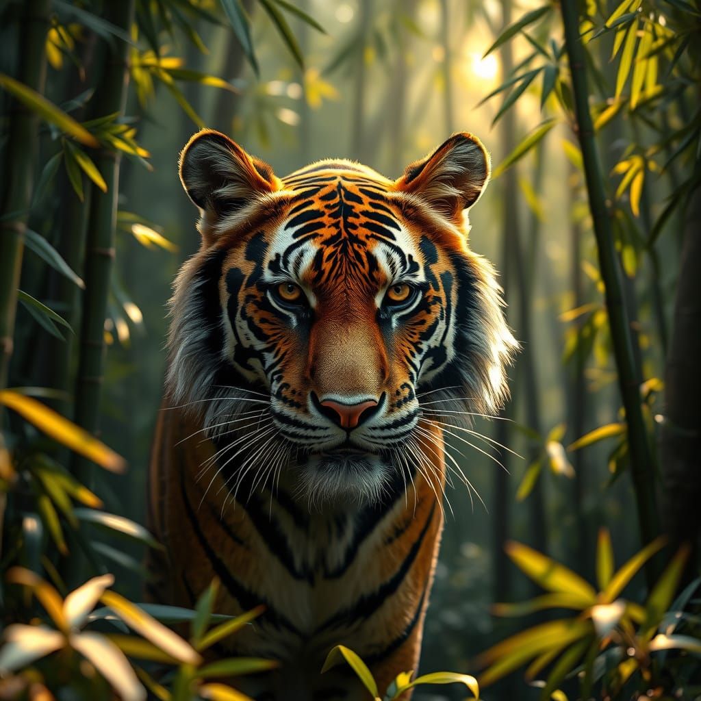 Bengal Tiger in Bamboo Forest at Dawn