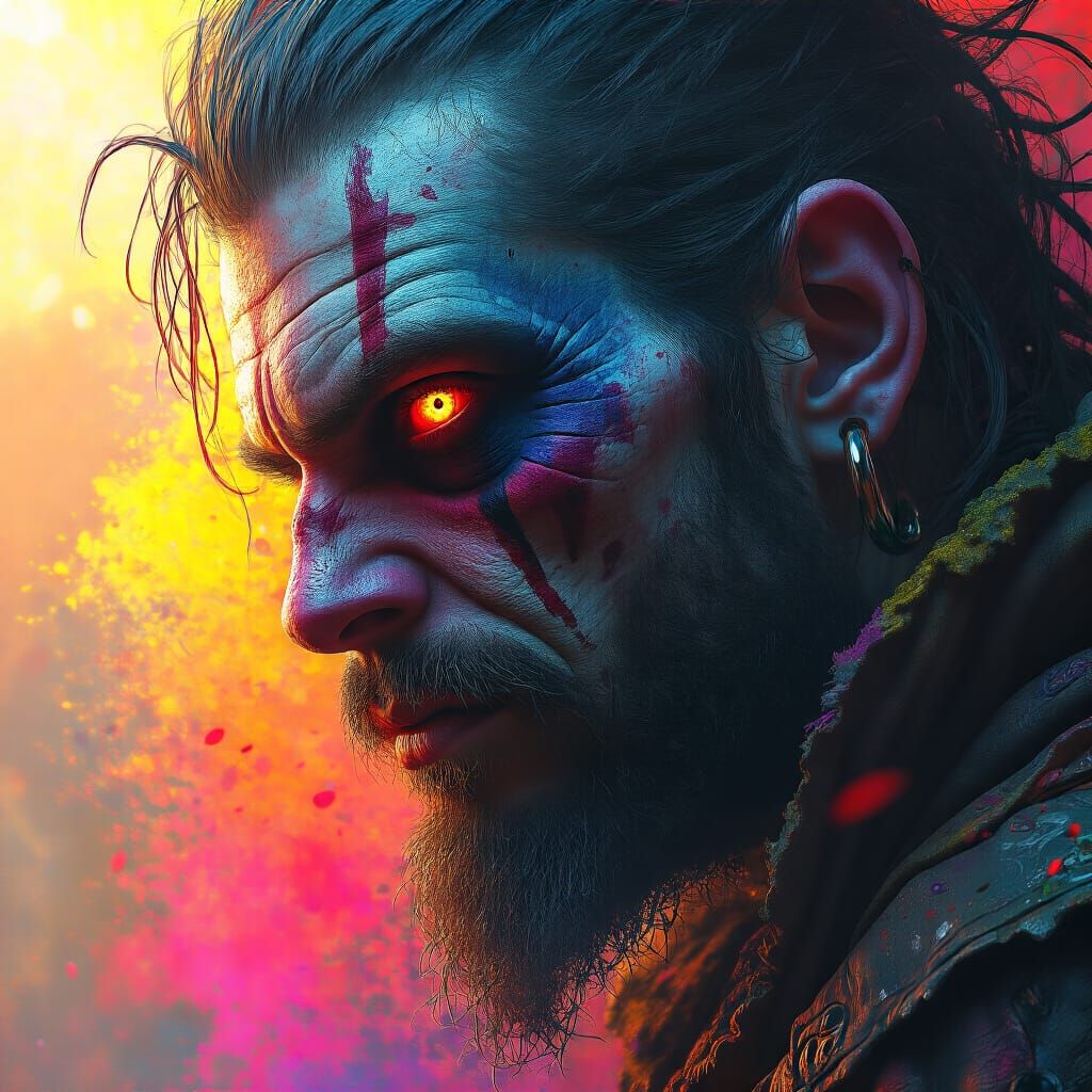 Dramatic Face with Hyperrealistic Grimdark Splash Art