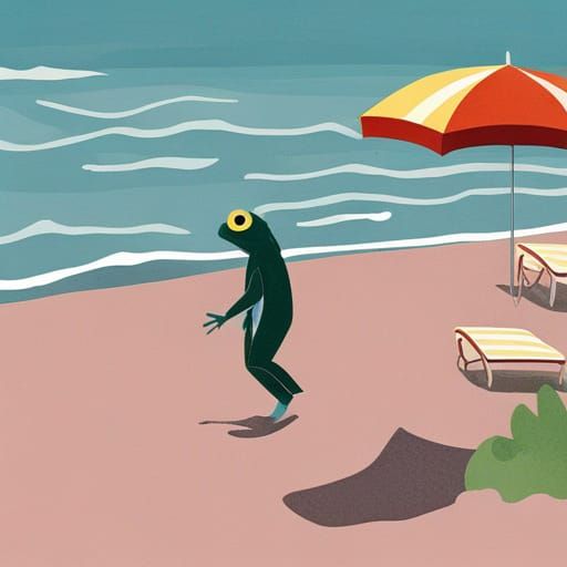 Frogman Emerges from Ocean in Wes Anderson Style