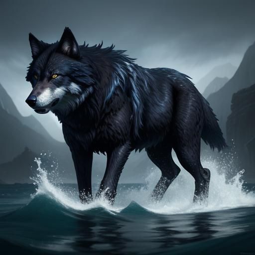 Black Wolf with Scar, Inspired by Fantasy Art