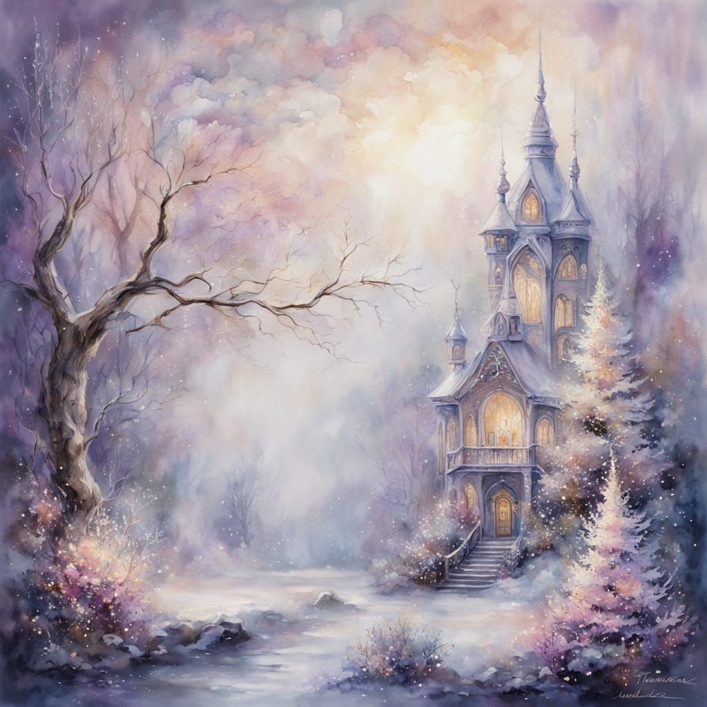 Ethereal Watercolor Painting of Violet Bells and Ornaments