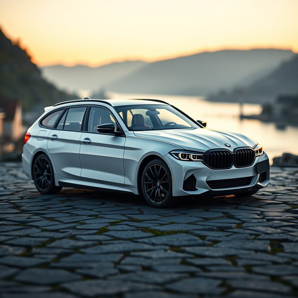 BMW M3 Touring in Origami Papercraft Style Against Bergen's ...