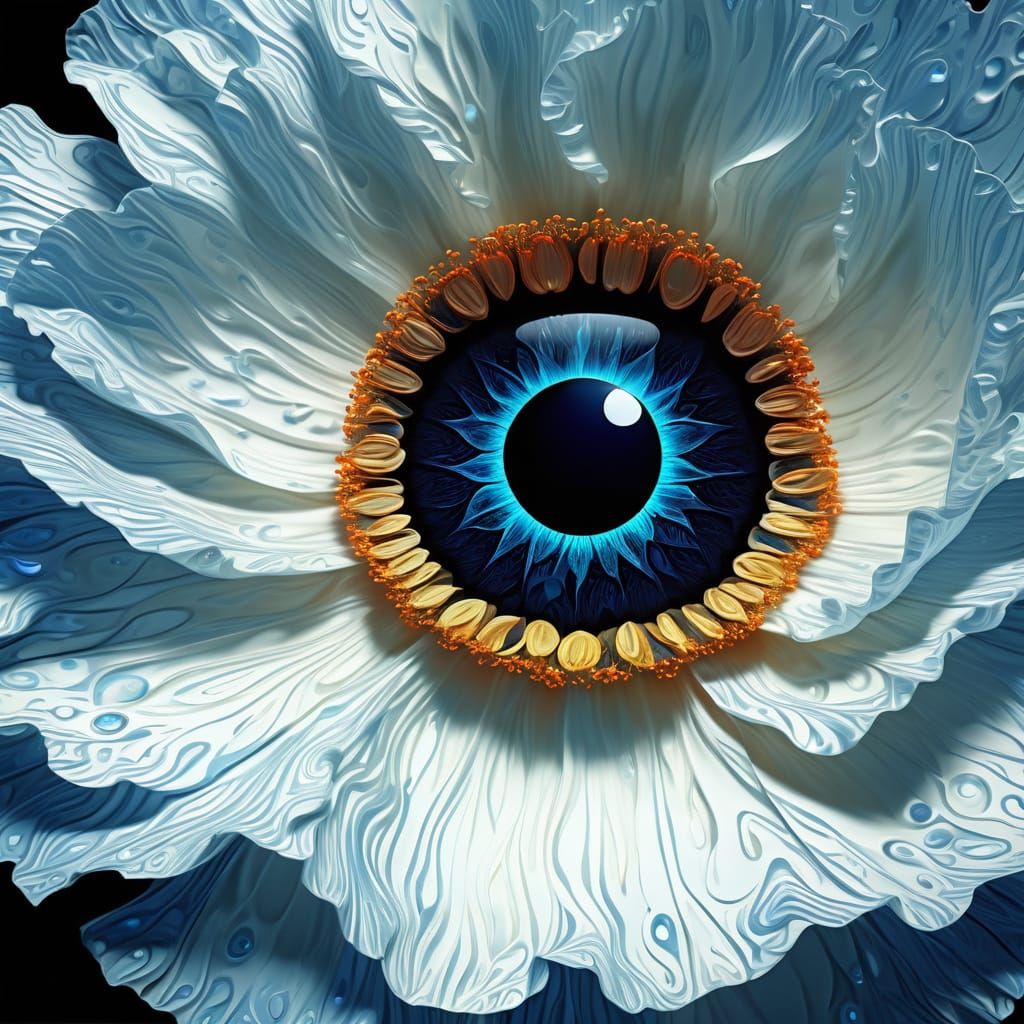 Giant White Poppy in Ethereal Night Sky