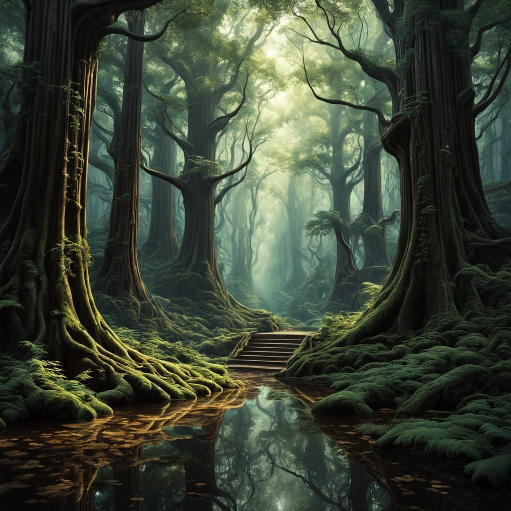 Burgundy Metal Forest: Intricate Filigree and Atmospheric Gl...