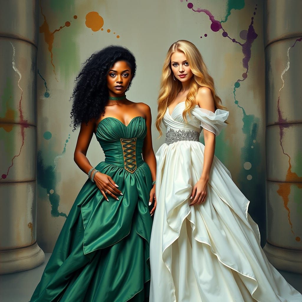 Elegant Women in High-Fashion Gowns Inspired by Wicked