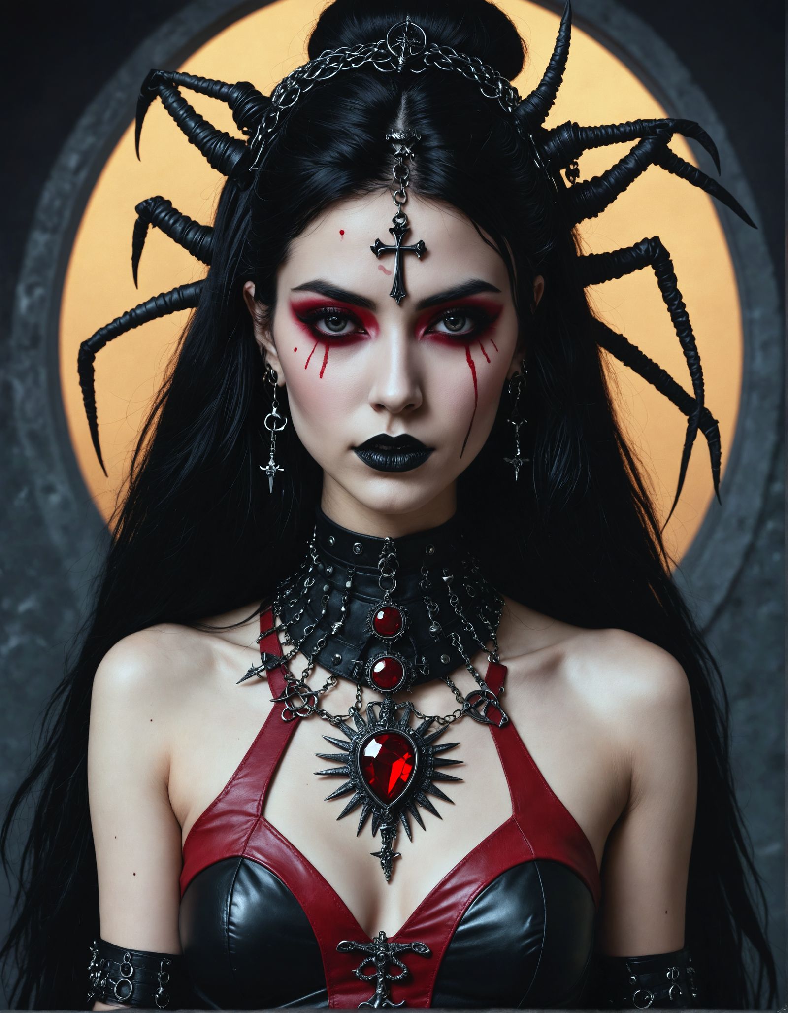 Empowered Gothic Rebel in Dark, Gritty Futuristic Style