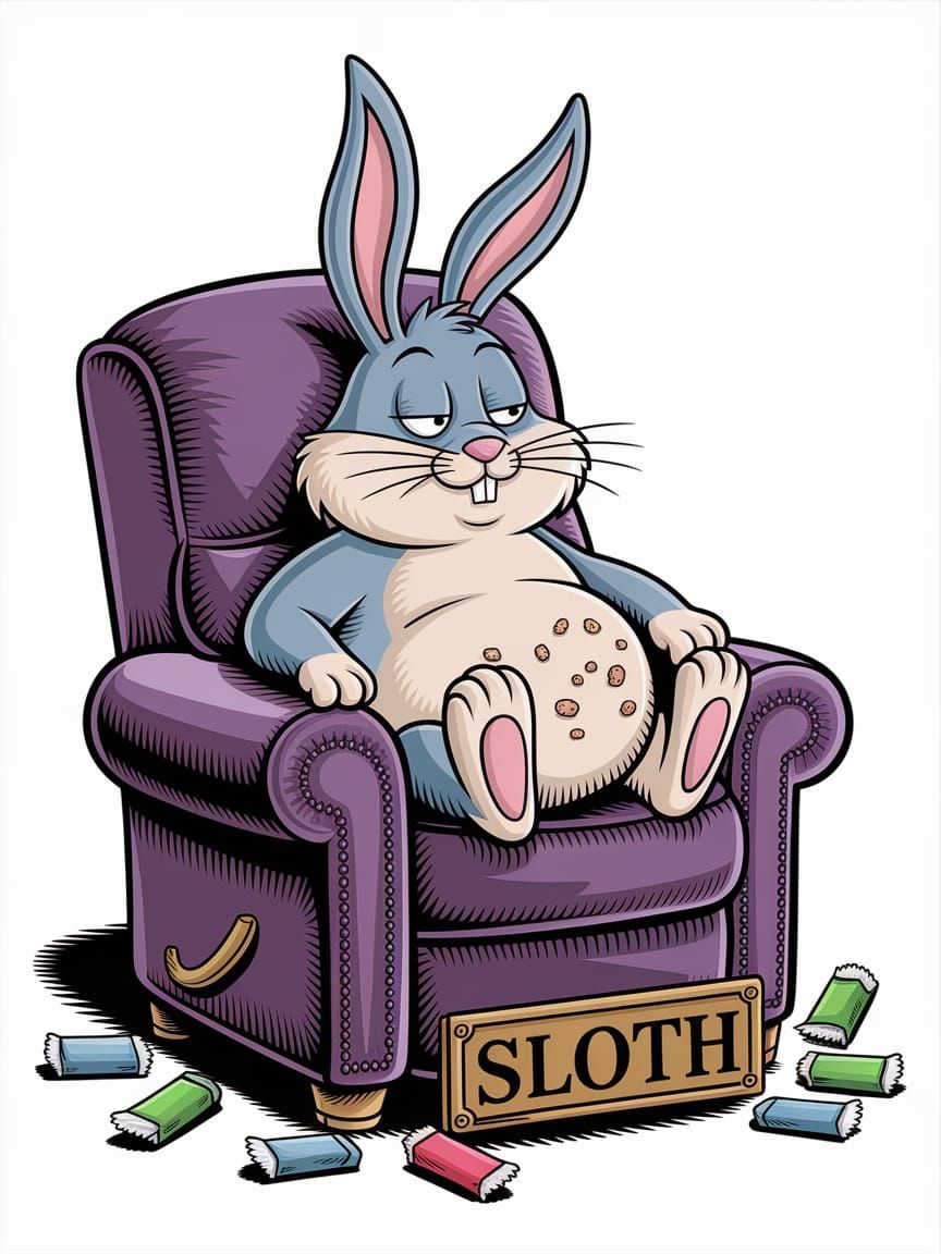 Relaxed Rabbit Embodies Slothful Indulgence in Comfortable R...