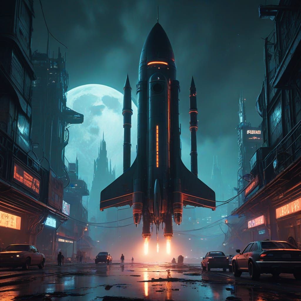 Retro Rocket Landing on Alien Planet in Sci-Fi Style