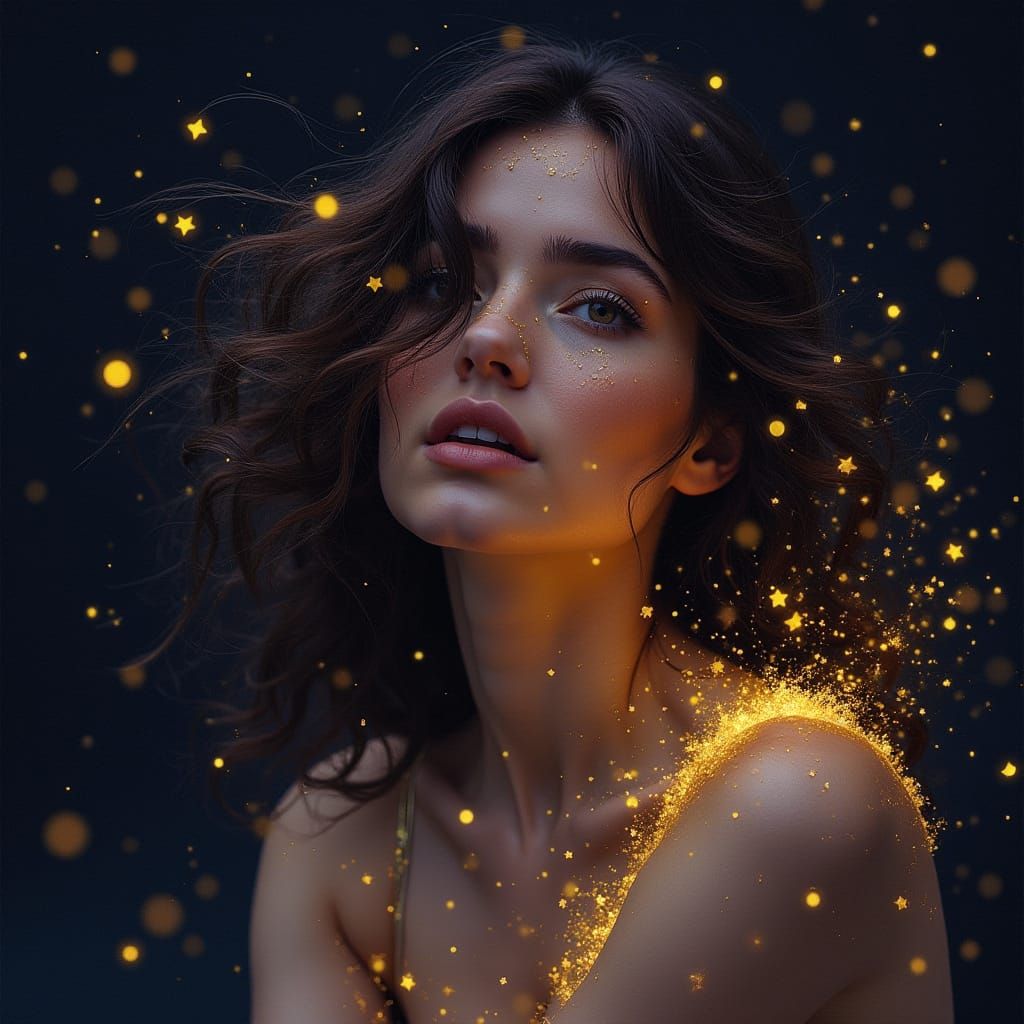 Ethereal Goddess Radiating Golden Light and Ancient Wisdom