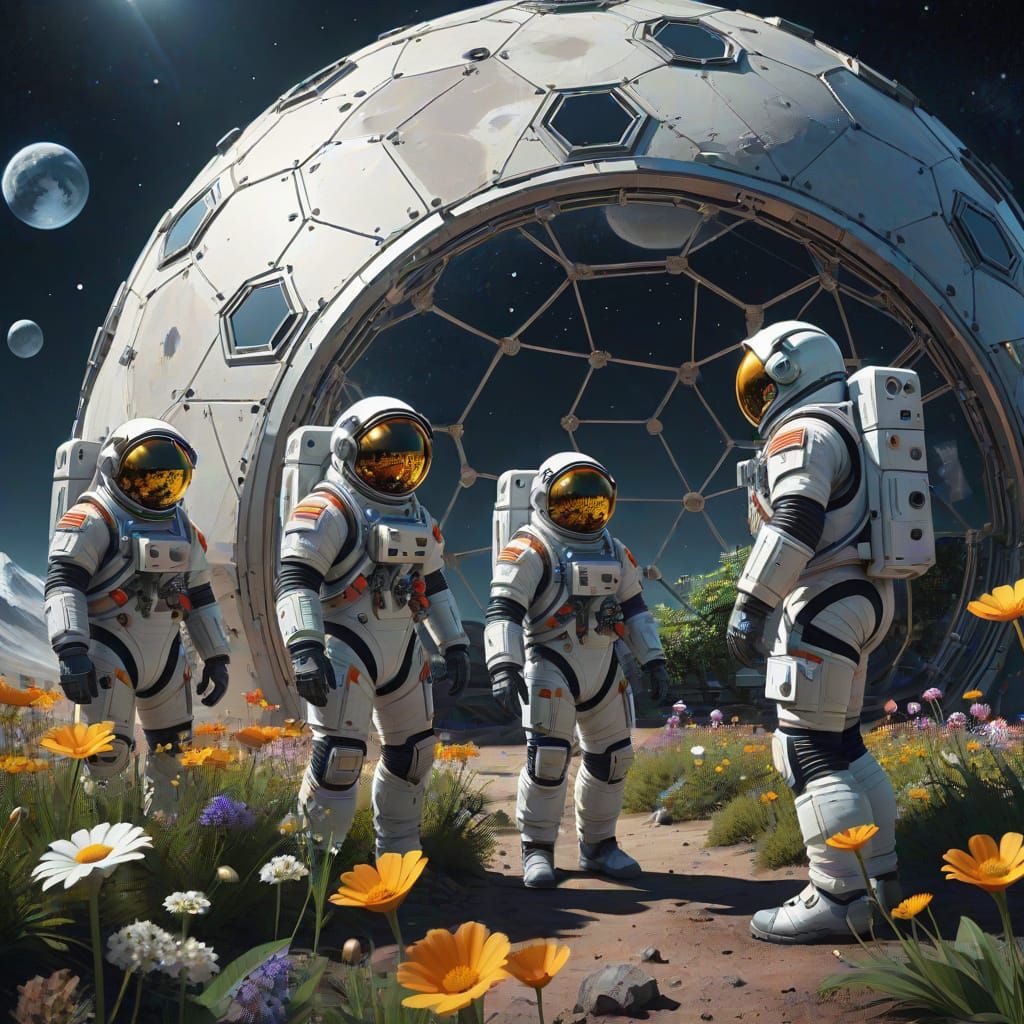 Astronauts Cultivate Lunar Flora in Geodesic Dome