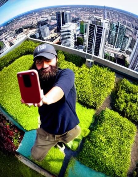 Gardener's Risky Selfie on Skyscraper Edge