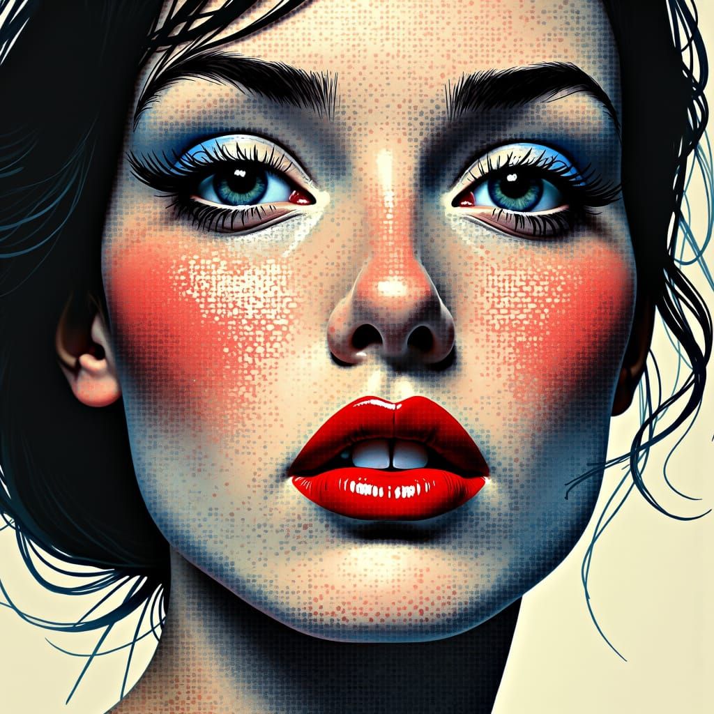 Woman's Face with Halftone Dots in Dada Style