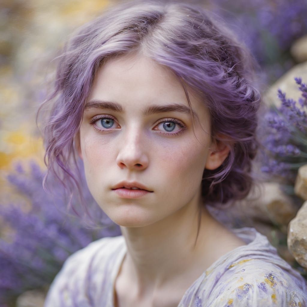 Impressionistic Portrait of a Young Woman with Lavender Hair