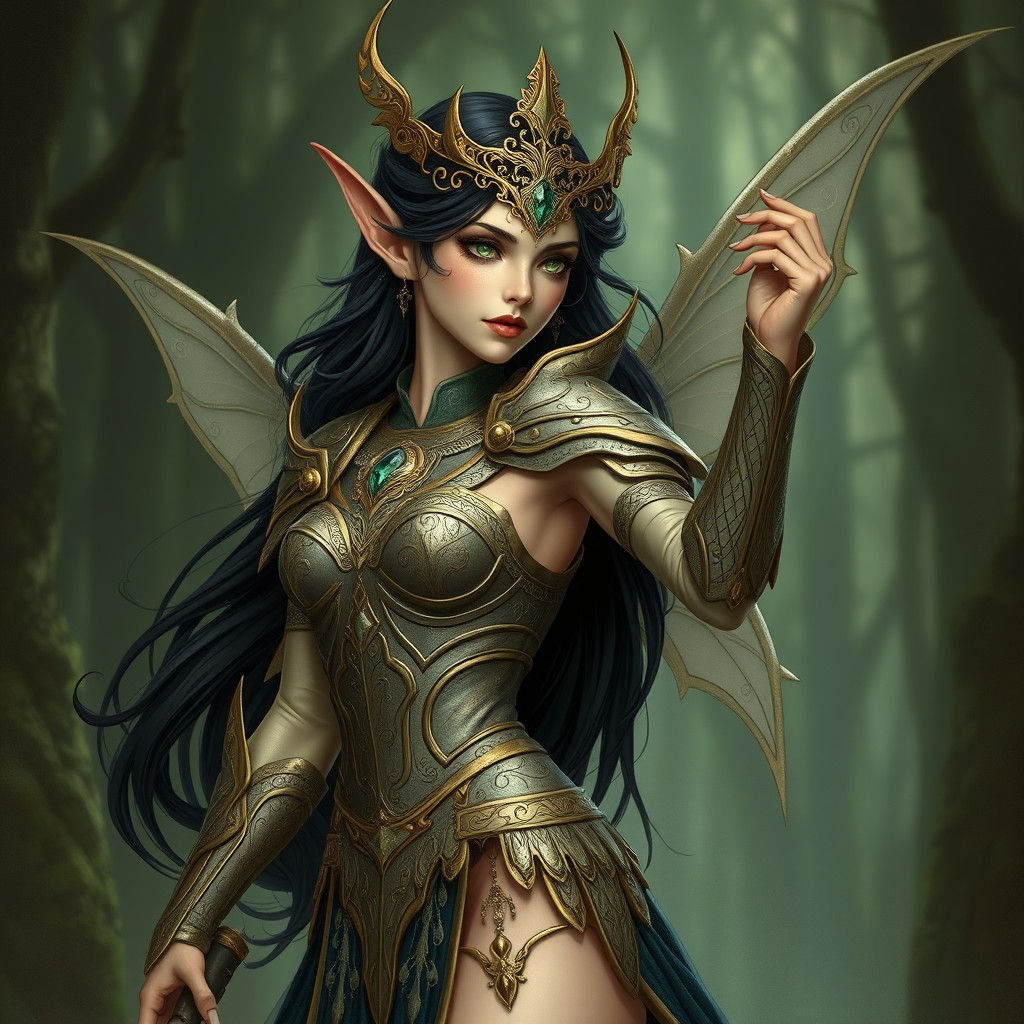 Elven Warrior Queen in Art Nouveau Style