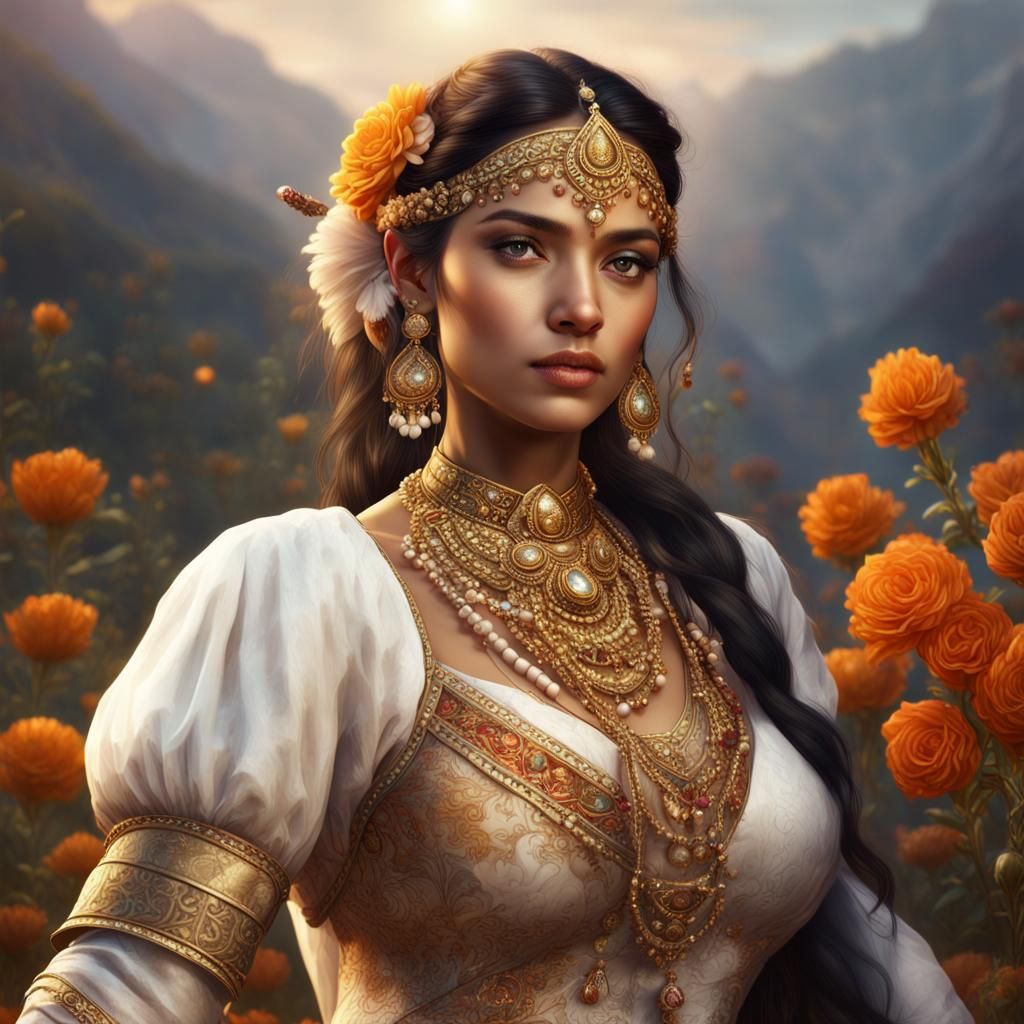 Indian Girl with White Horse: Fantasy Art
