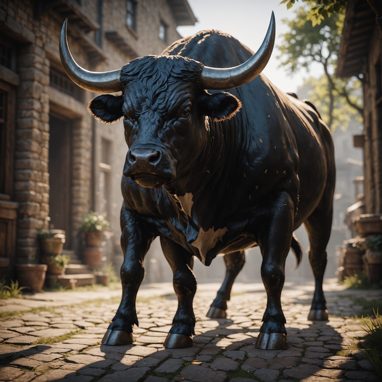 Majestic Bull in Deep, High-Contrast 3D Shading