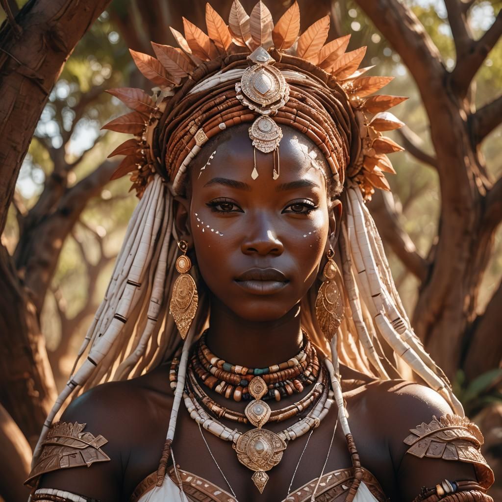Anime Portrait of Himba Albino Woman with Jewelry
