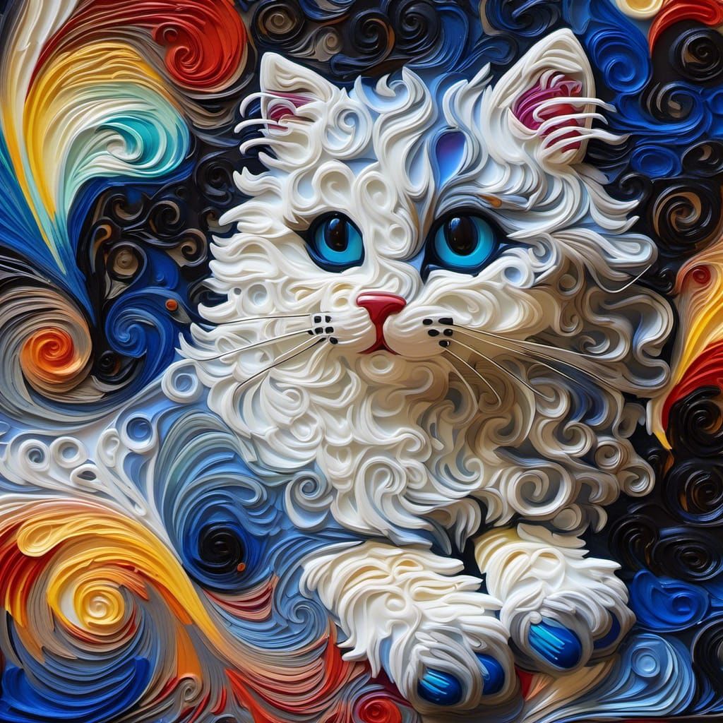Abstract Impasto Painting of a Cute Cat