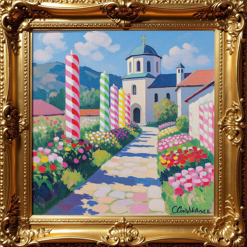 Candy Monastery and Spirit in Impressionist Style