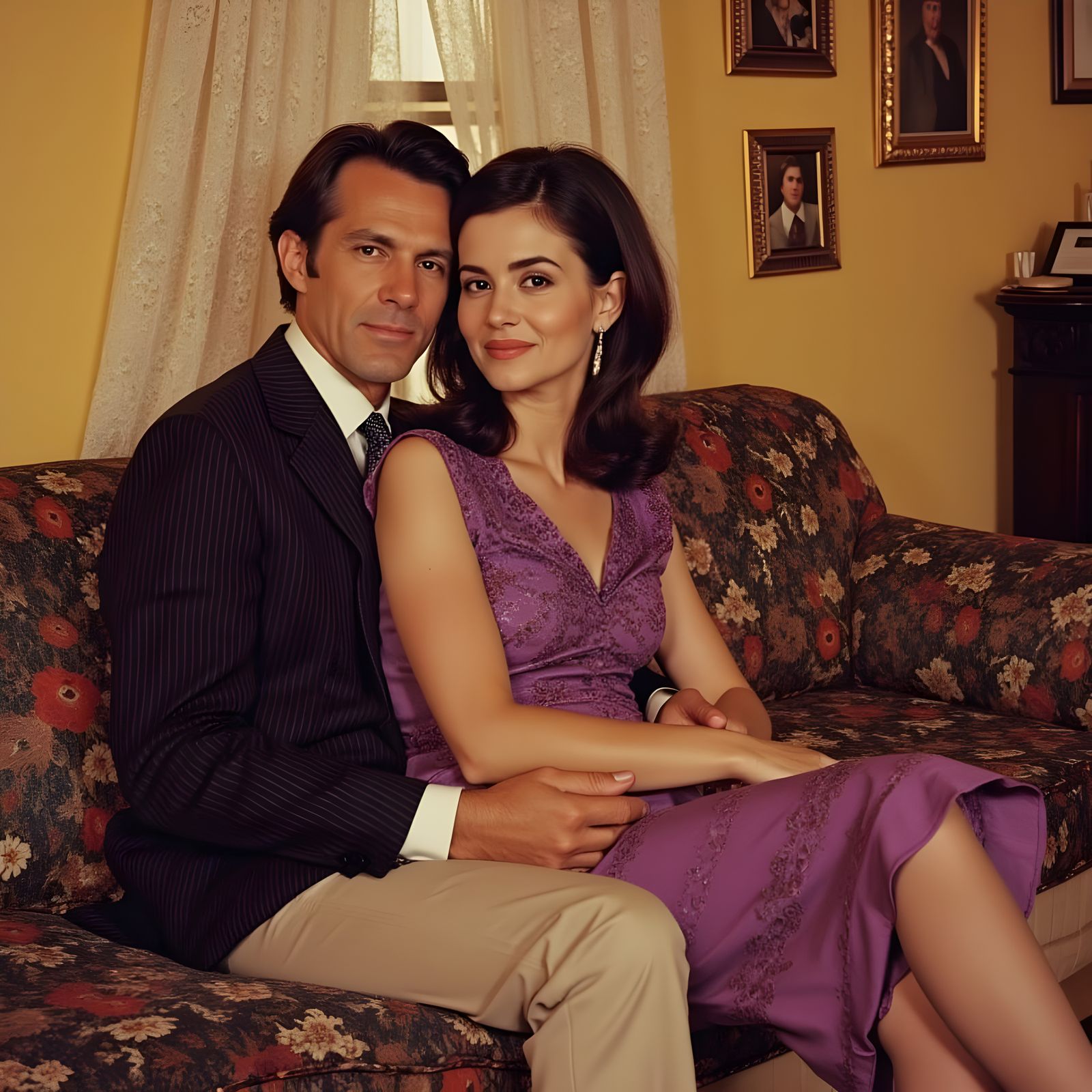 Couple's Intimate Moment in Retro-Inspired Living Room