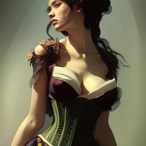 Detailed Corset Portrait in Art Nouveau Style