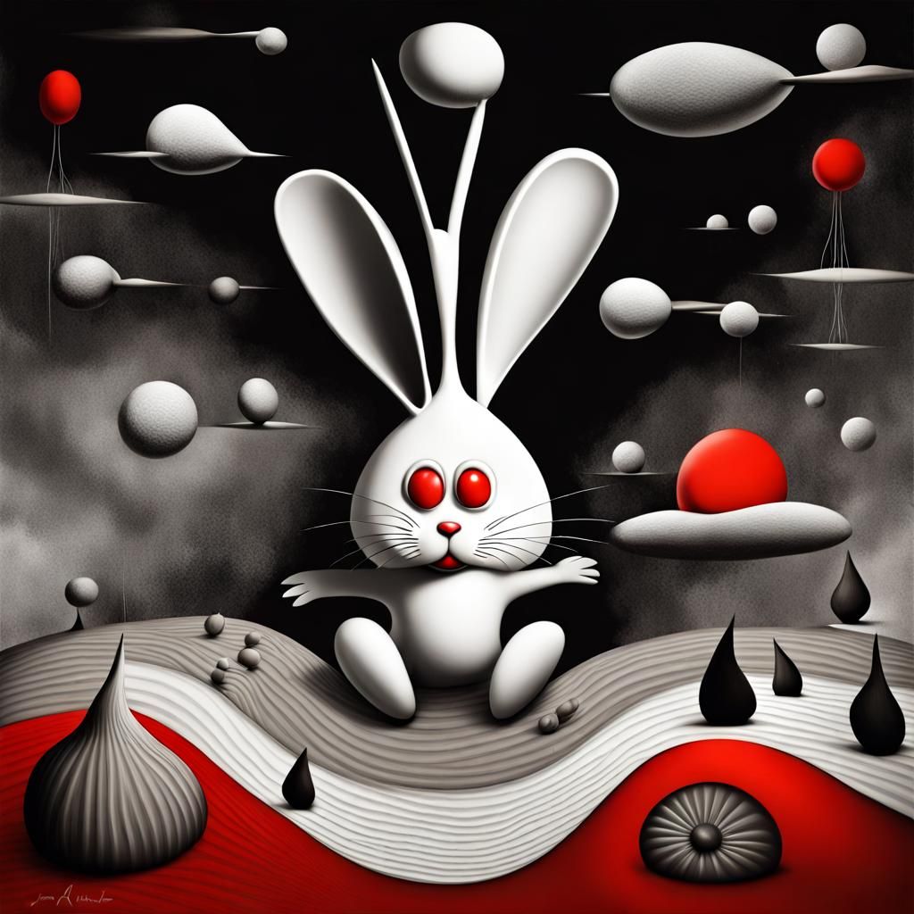 Surreal Chocolate Rabbit with Red Highlights