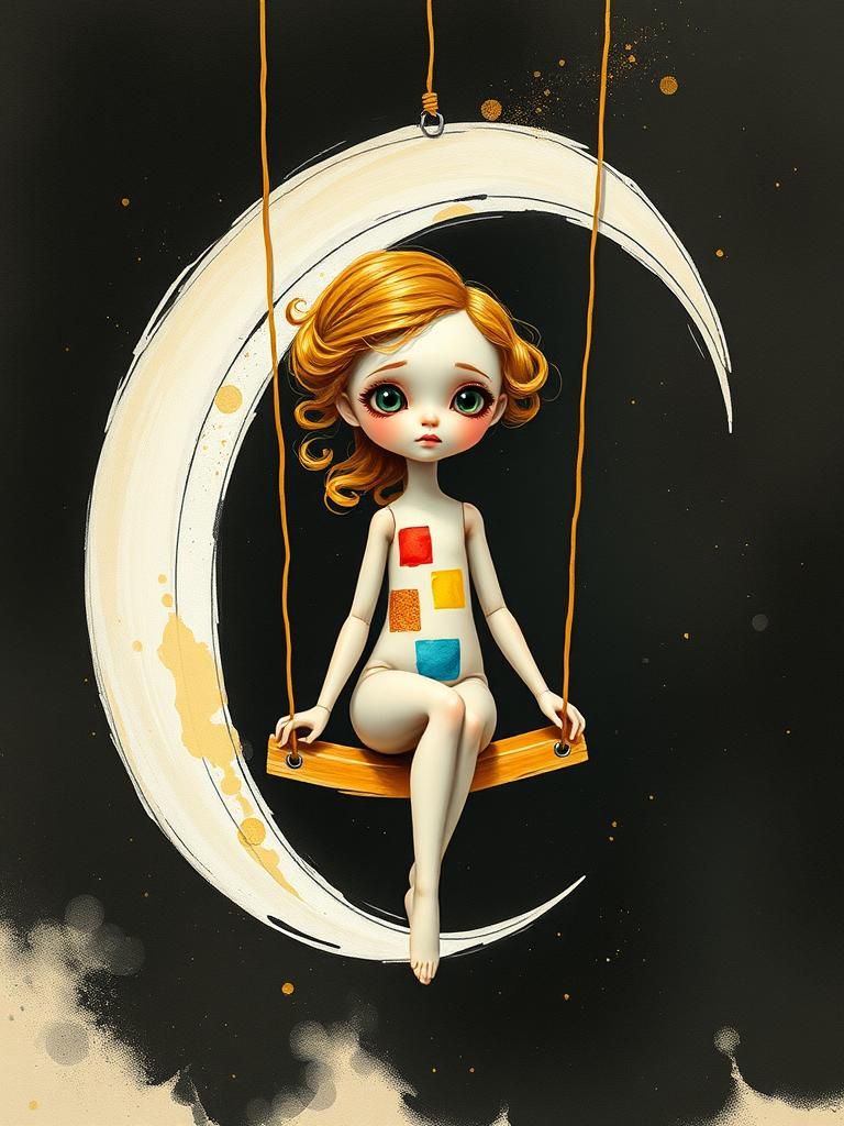 doll on moon swing