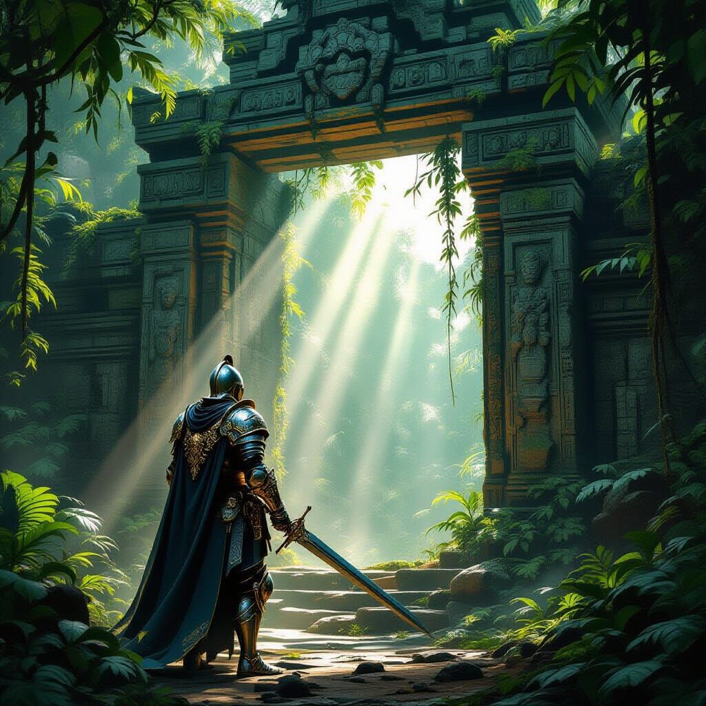 Knight Guards Ancient Jungle Temple Gateway in Concept Art S...