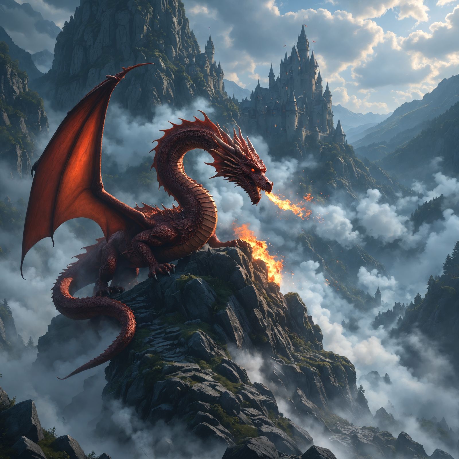 Hyperrealistic Red Dragon with Fire Eyes