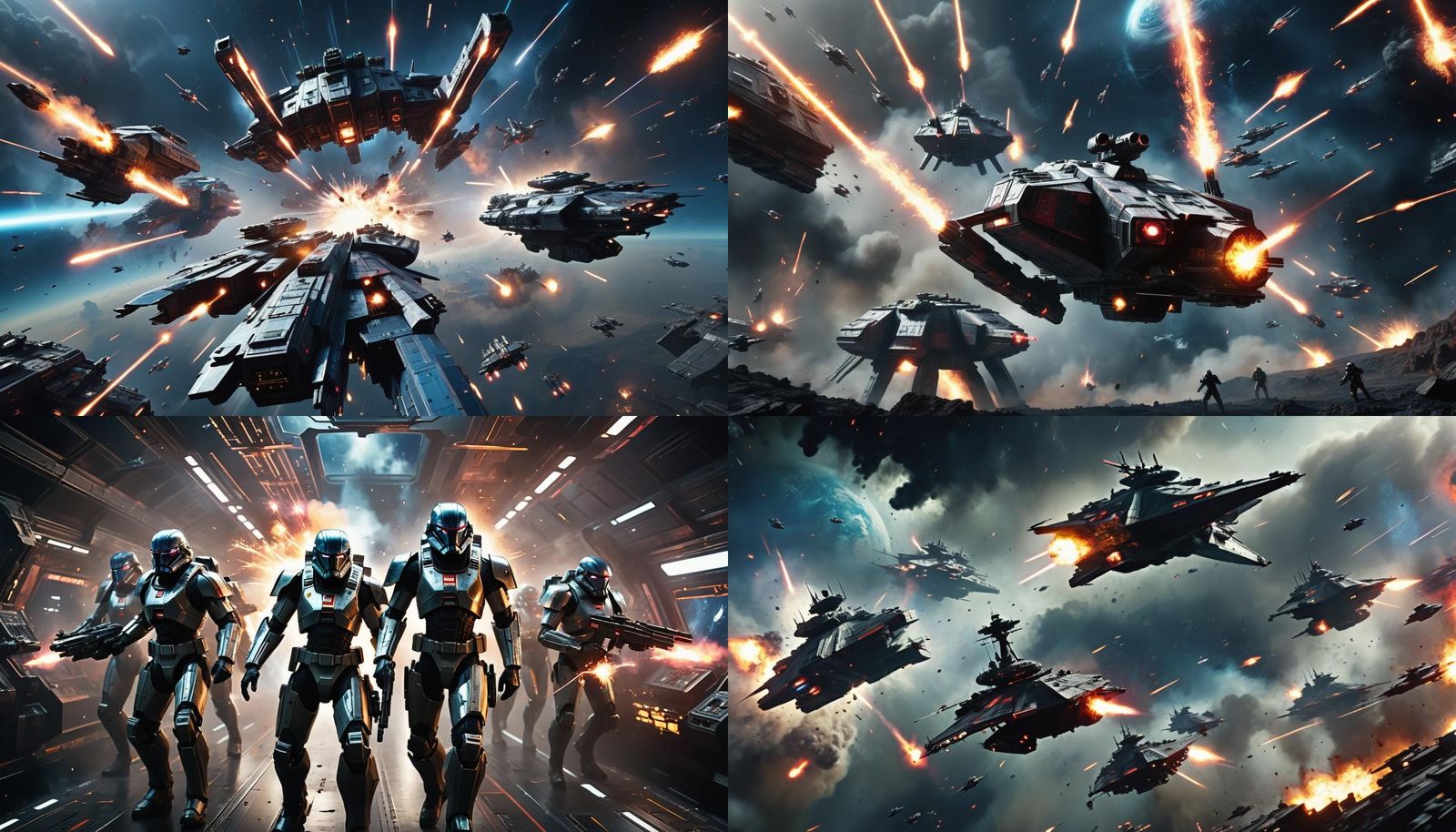 Intense Space Battle Above Earth with Super Soldiers