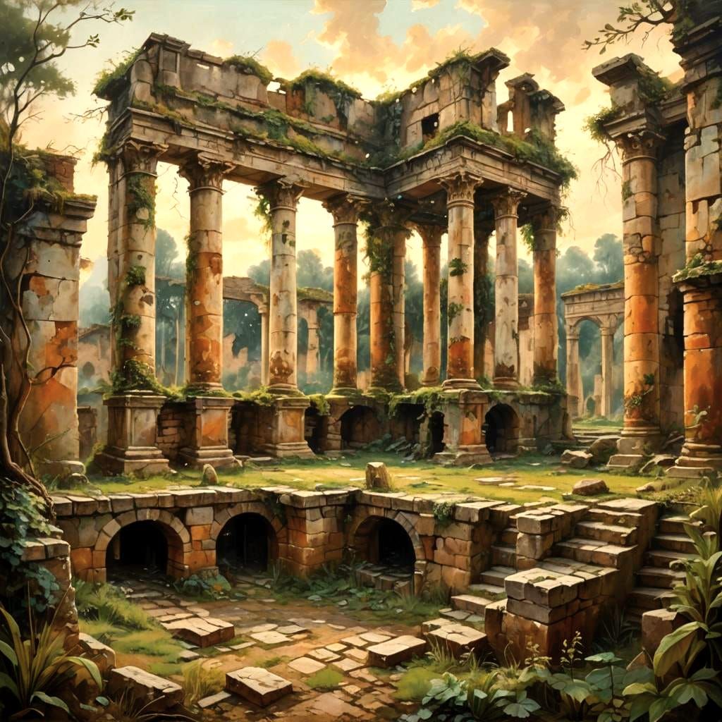 Roman Villa Ruins: Medieval Anime Painting