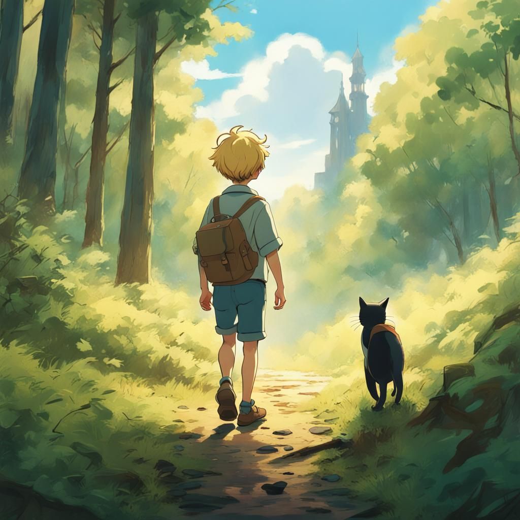 Pixar-Style Boy's Forest Adventure with Cat