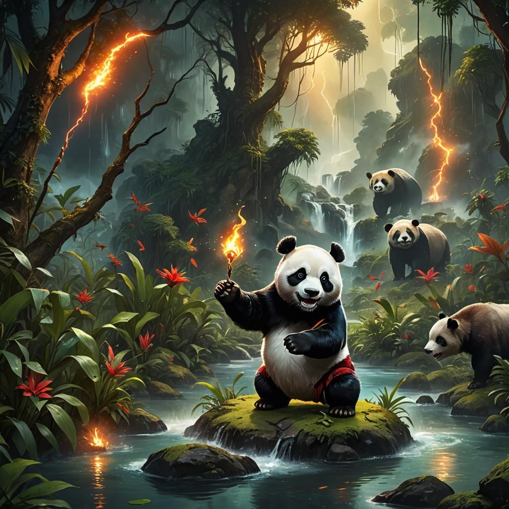 Panda Water Bearer in Jungle Fantasy Concept Art