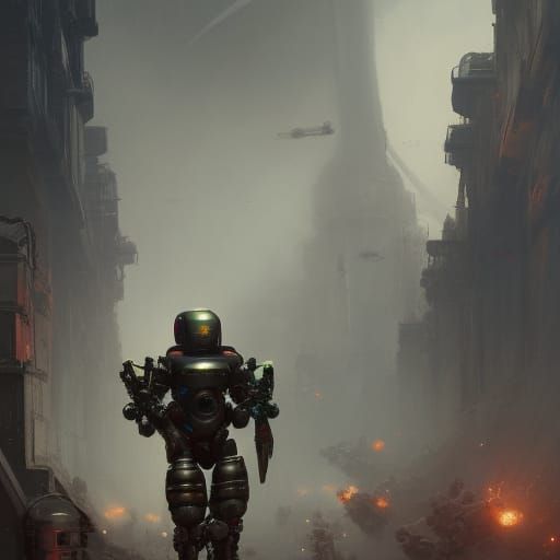 Army Robot in Dark Fantasy War, Hyperdetailed