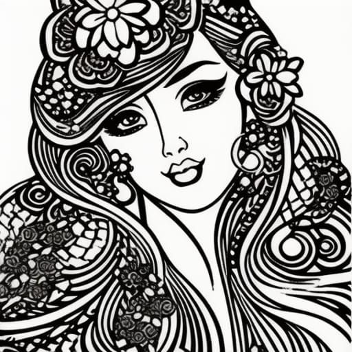 Anime Girl Coloring Page in Gothic Art Style