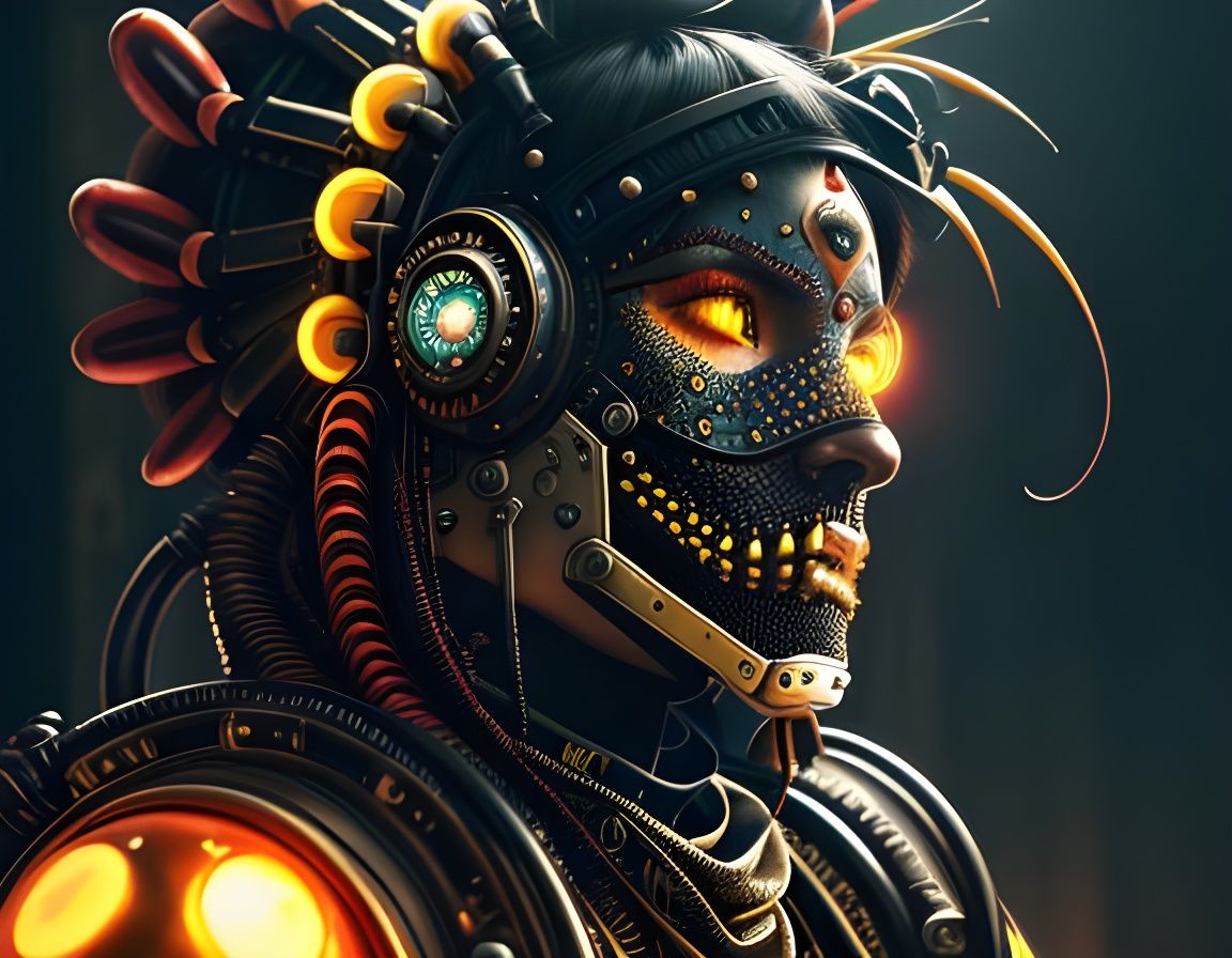 Warrior in Raypunk Biopunk Rustpunk Style