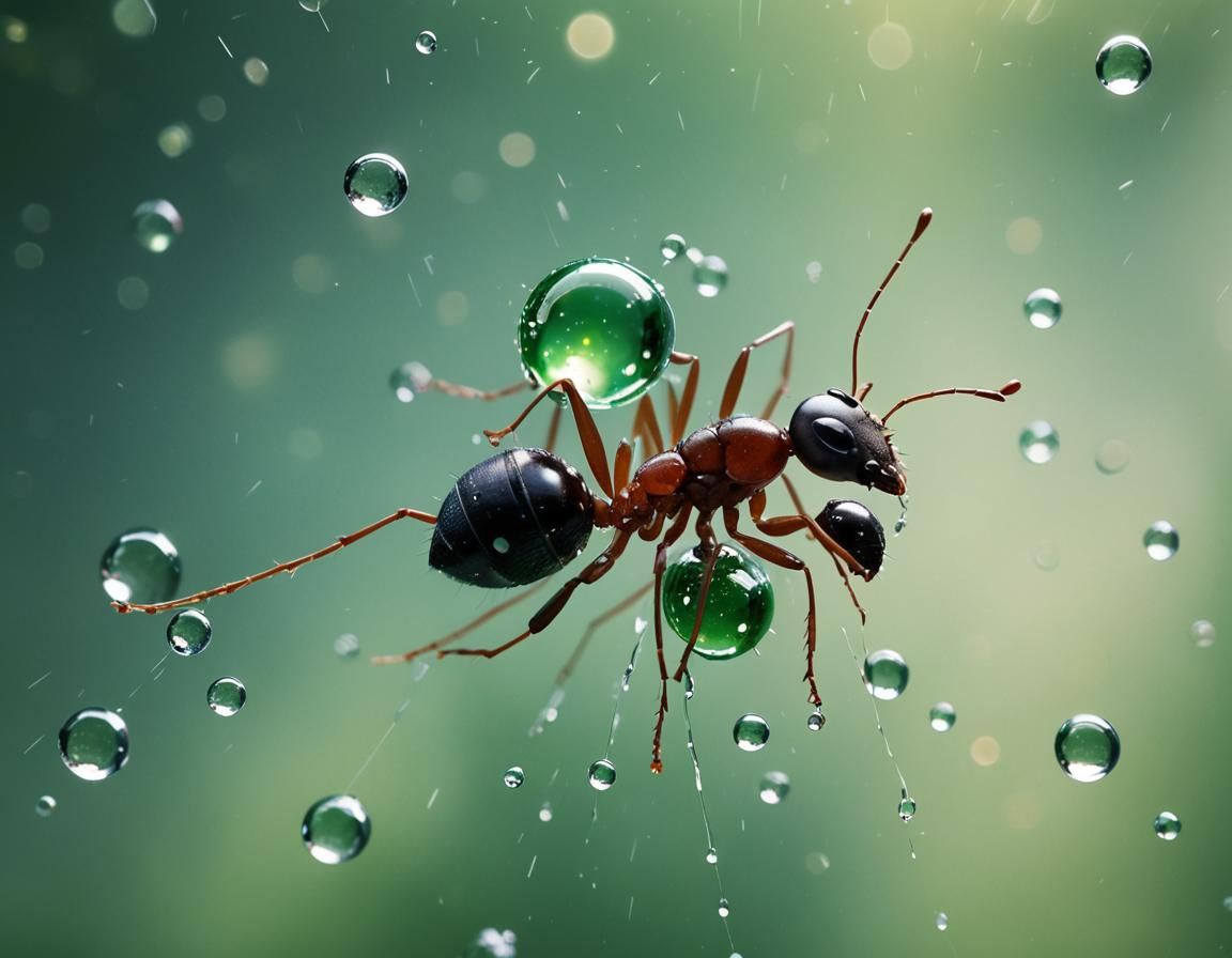 Ant Trapped in Water Droplet: Macro Photography