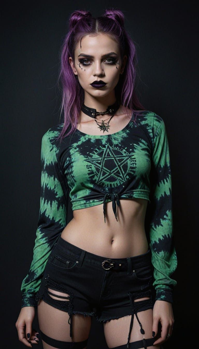 Gothic Portrait of Young Woman with Green Eyes