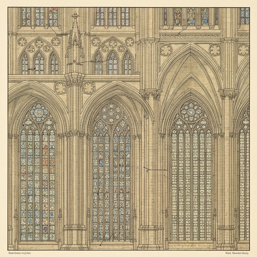 Gothic Cathedral Architectural Diagram with Labels
