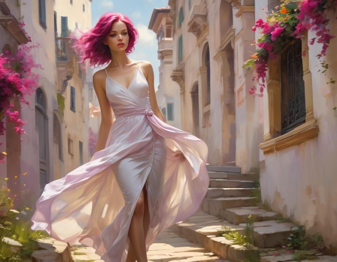 Dreamscape Portrait of a Slender Woman in Classical Style