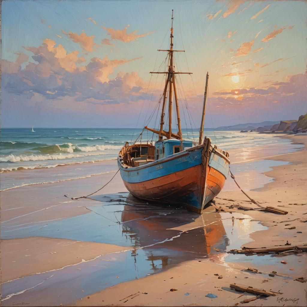 Impressionist Cutter on Beach in Warm Light