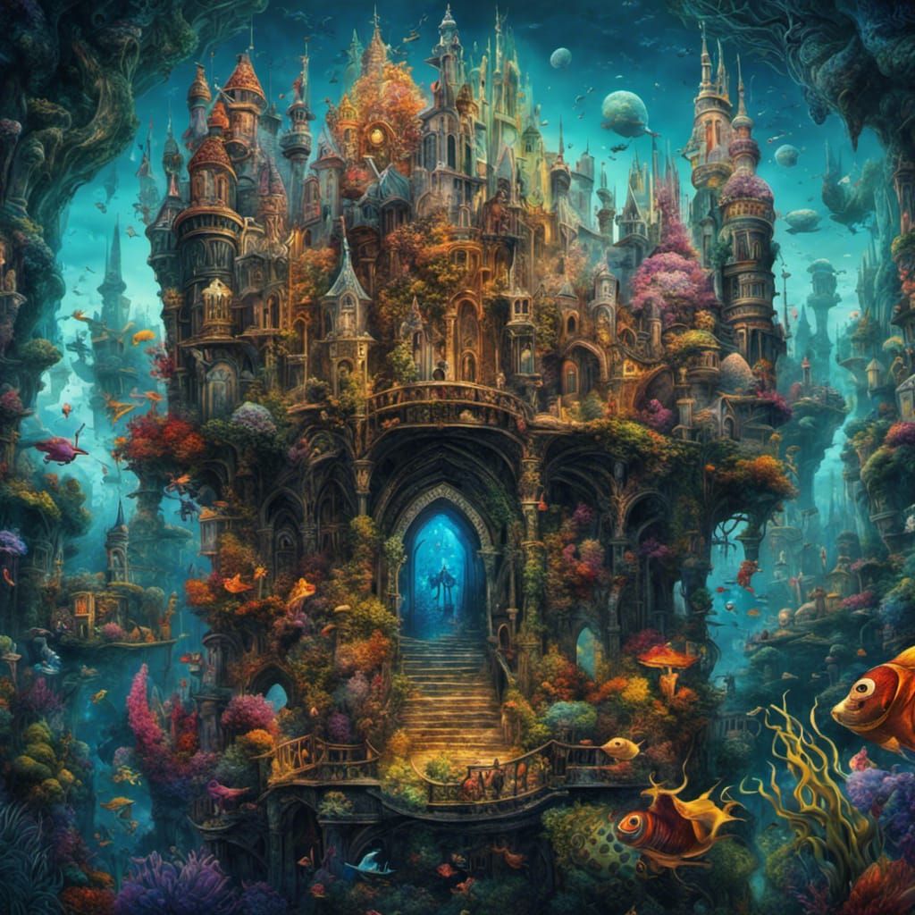 High Gothic Underwater City in Tim Burton Style