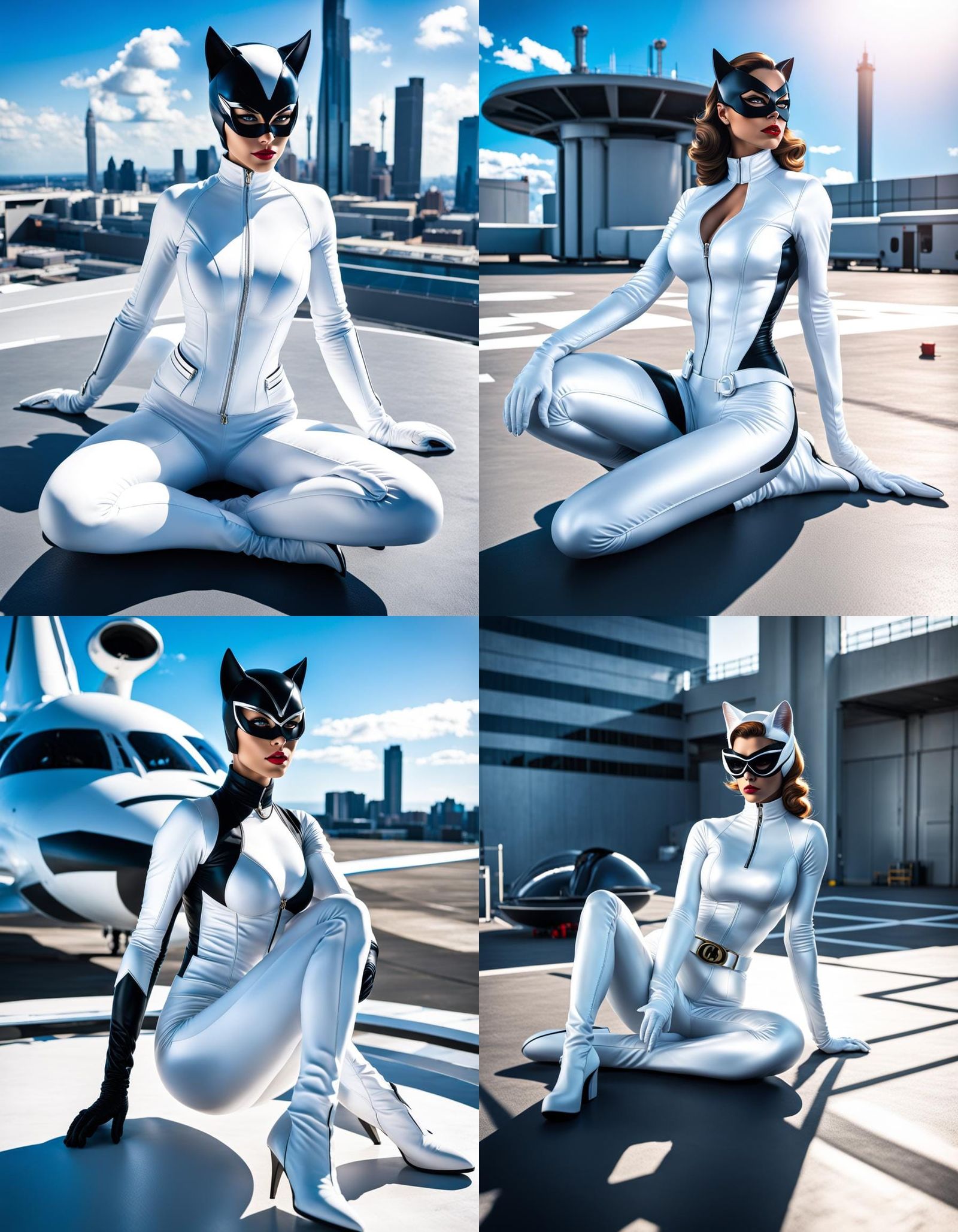 Catwoman Resting on Heliport in Cinematic Style