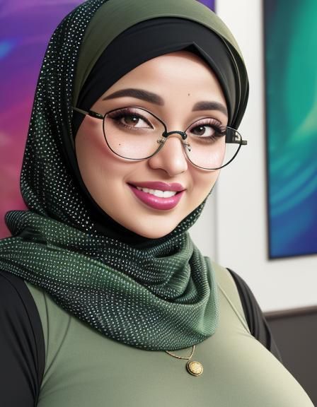 Psychedelic Portrait of a Laughing Hijabi Woman