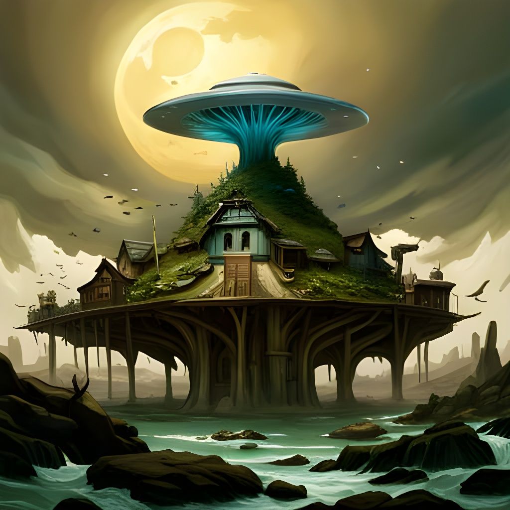 Giant UFO with Faeries: Borderland Fantasycore Artwork