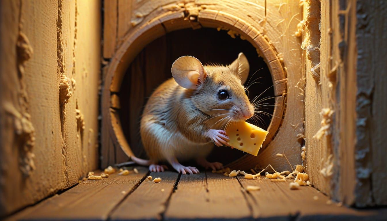 Mouse Peeking at Cheese in Mousetrap: Ethereal Fantasy