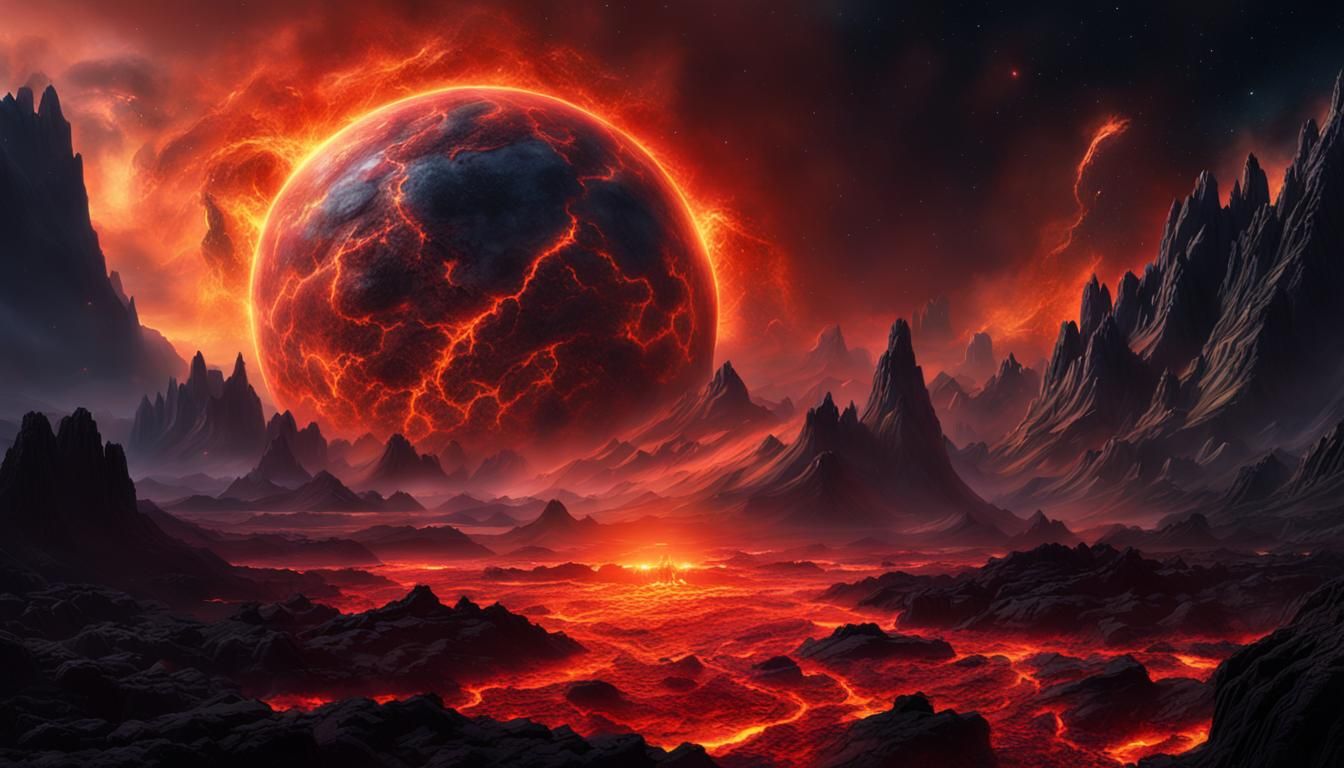 Epic Dragon Soaring Above Lava Planet Nebula