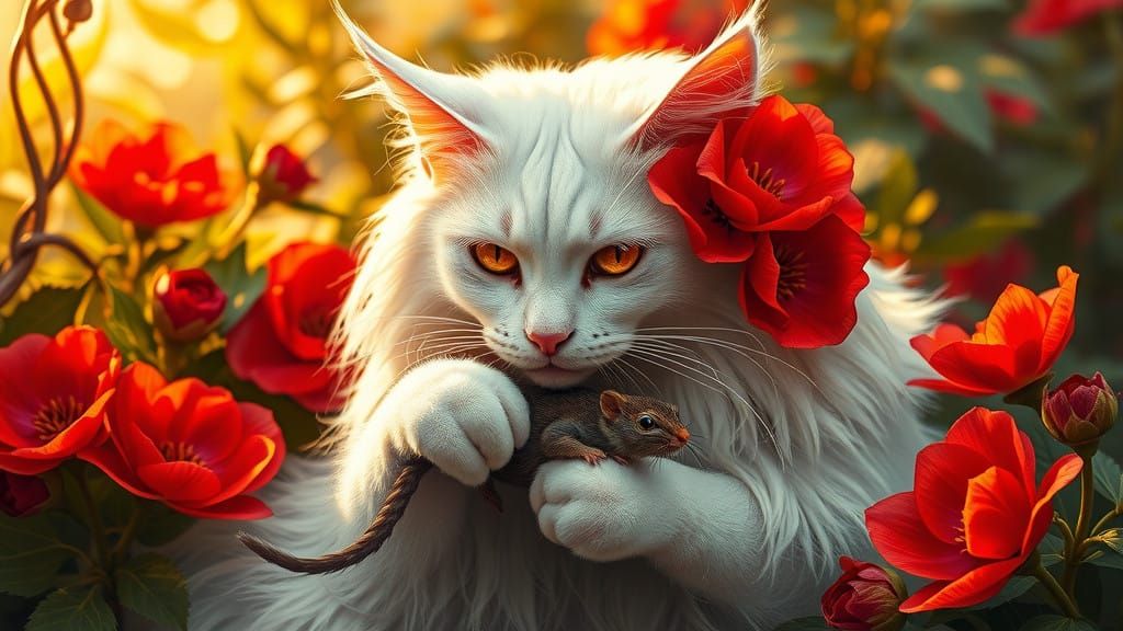 A majestic, long-haired white cat